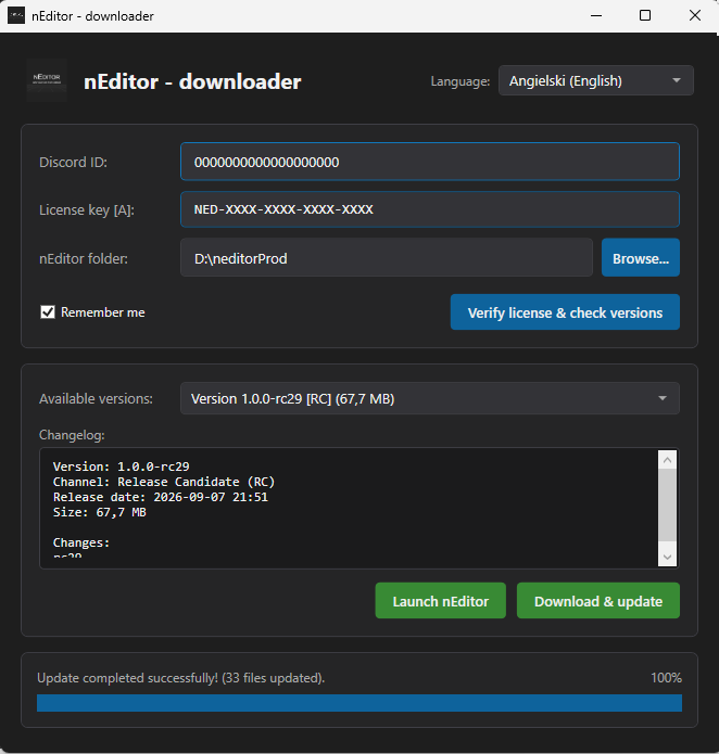 nEditor - downloader interface
