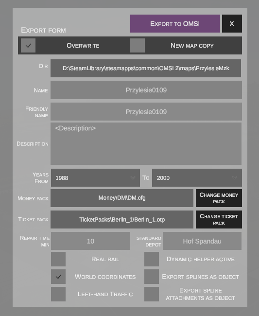 Map export form