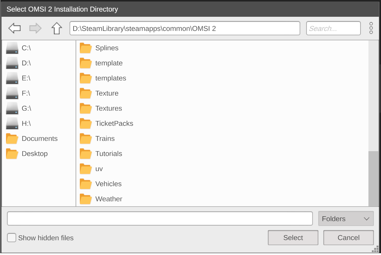 Selecting OMSI 2 directory