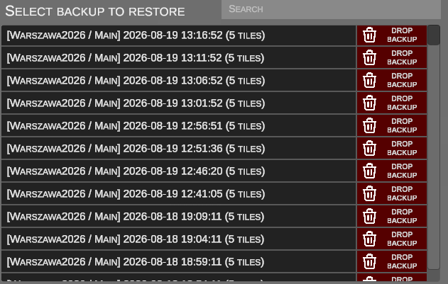 List of created backups