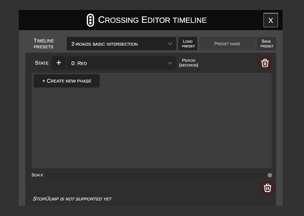 Crossing Editor Timeline dialog