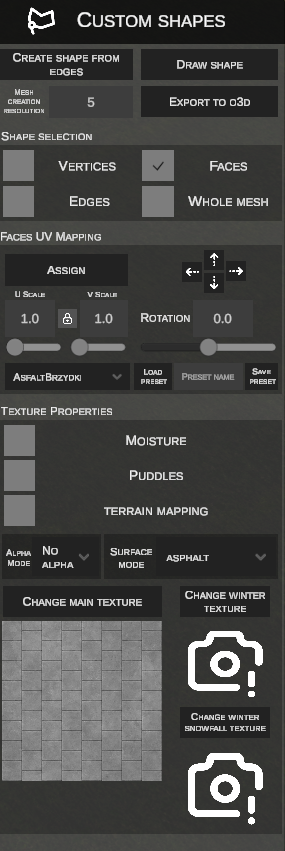 Custom shapes main panel