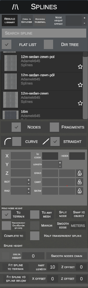 Splines main panel
