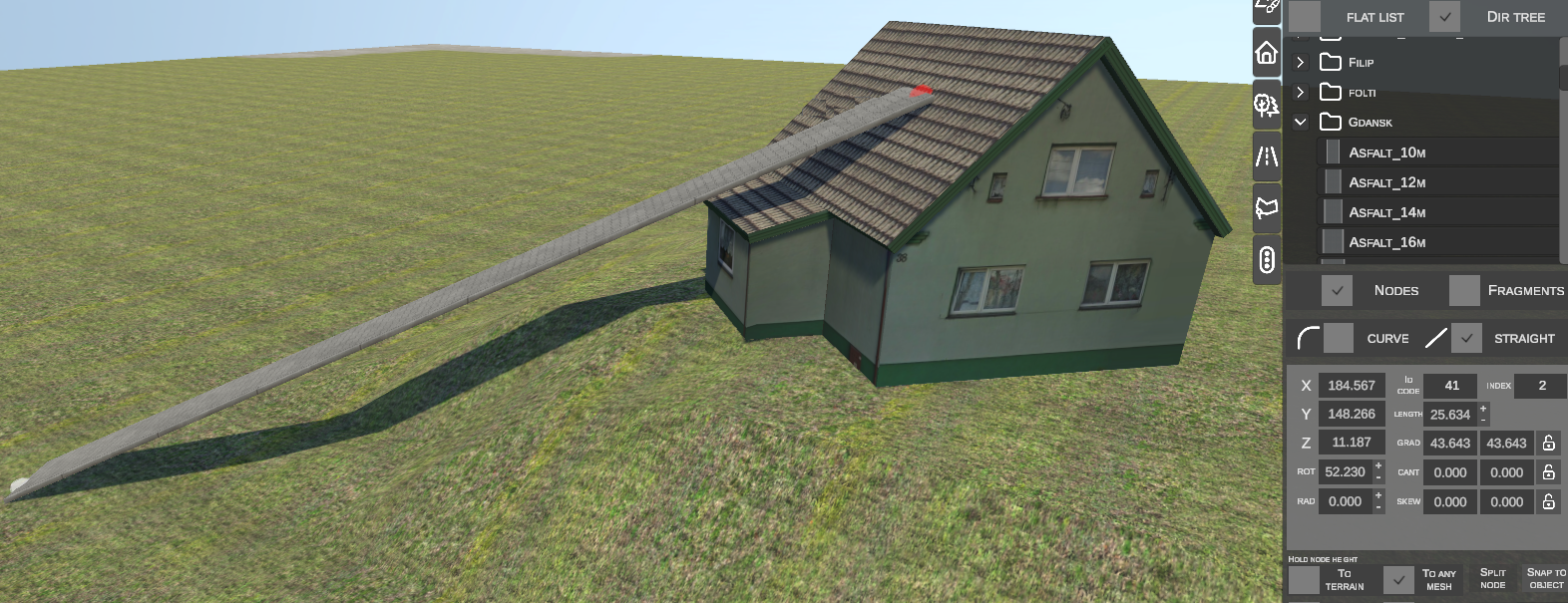 Node snapped to building roof