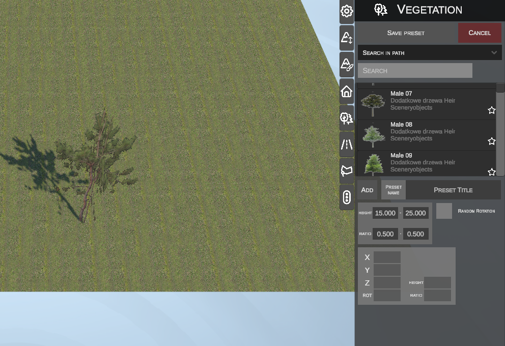 Foliage preset editor