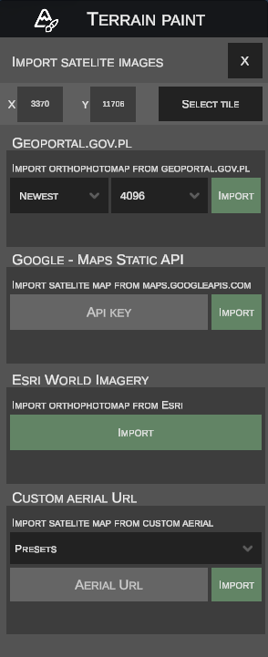 Satellite images import dialog
