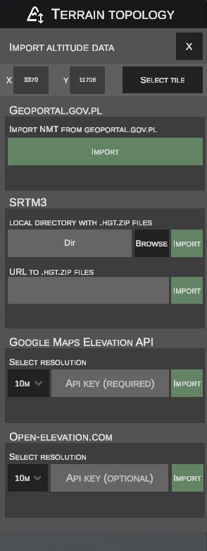 Altitude data import window
