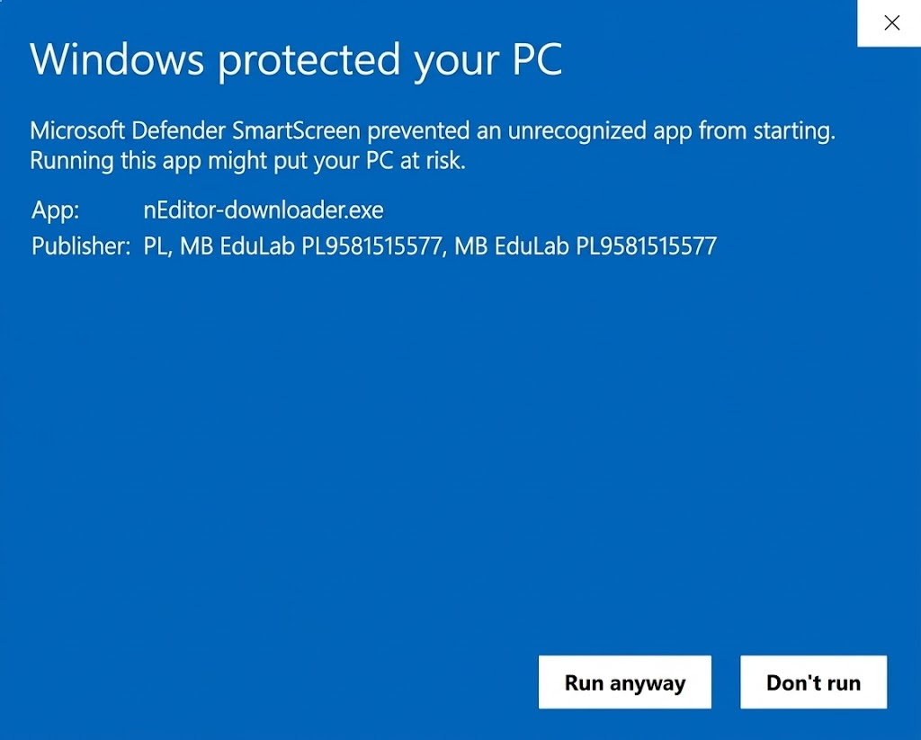 Windows SmartScreen warning